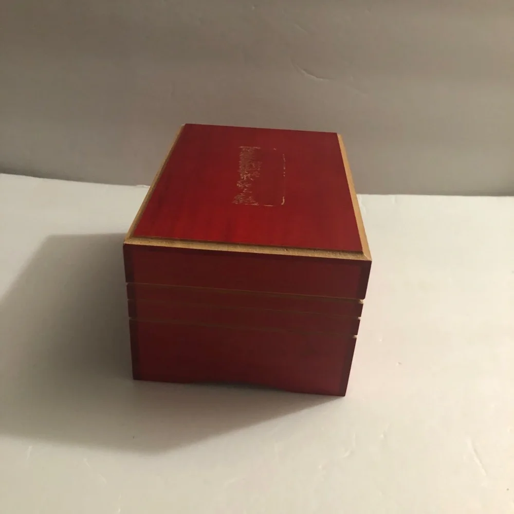 Vintage Red Wooden Jewelry Music Box with Mirror
